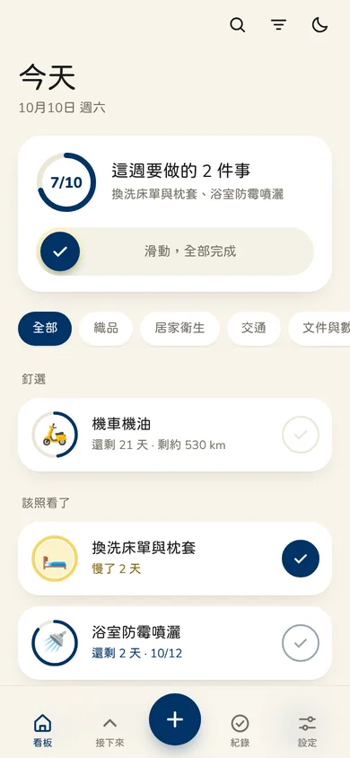 照看的看板,釘選與該照看了的項目